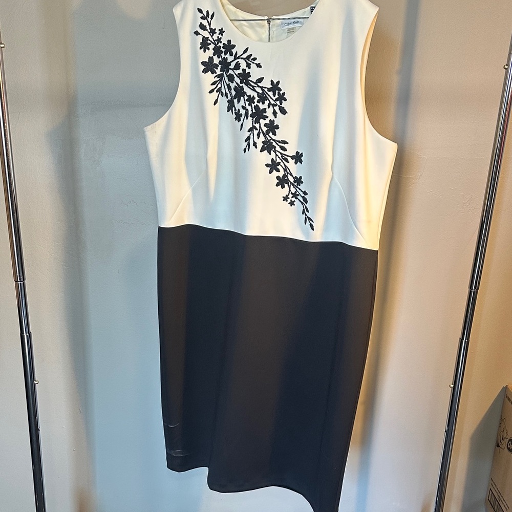 Calvin Klein Black and White Floral Midi Dress